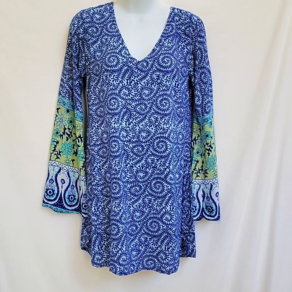 Walker & Wade Sea Goddess Bead Tie Dress Tunic Cover Up S